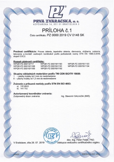 Lumasek, s.r.o. CE EN 1090 - príloha č.1 Certifikáty