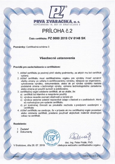 Lumasek, s.r.o. CE EN 1090 - príloha č.2 Certifikáty